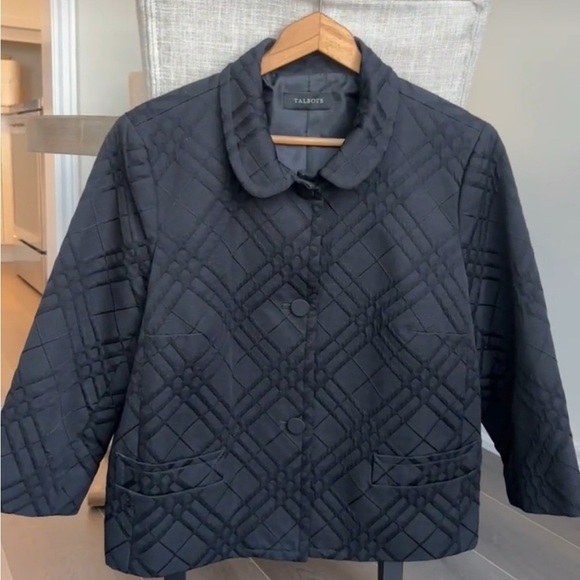 Talbots Quilted Blazer Black 3/4 Sleeves Cotton Blend Womens Size L - Picture 15 of 15